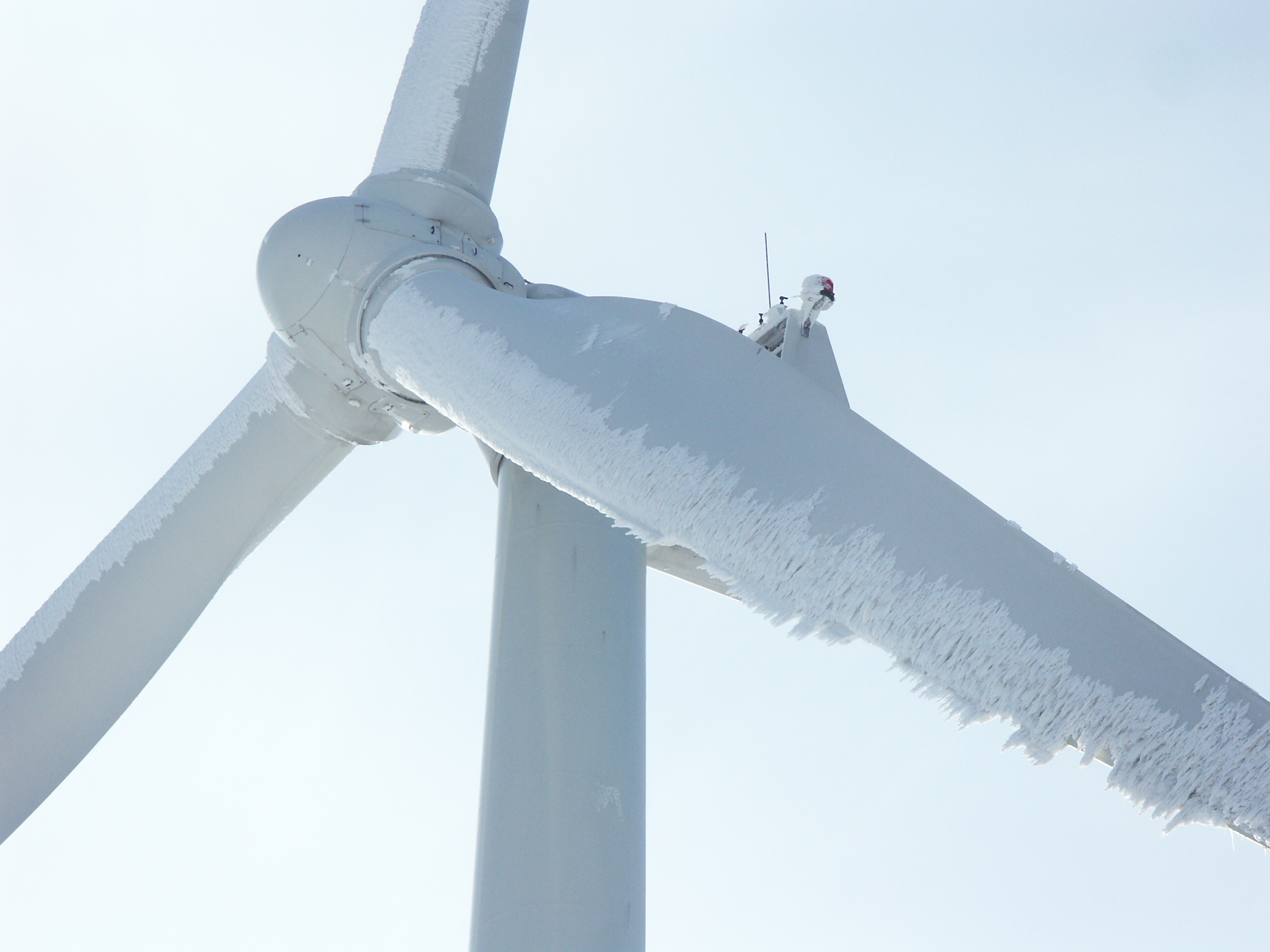 A frozen wind turbine blade